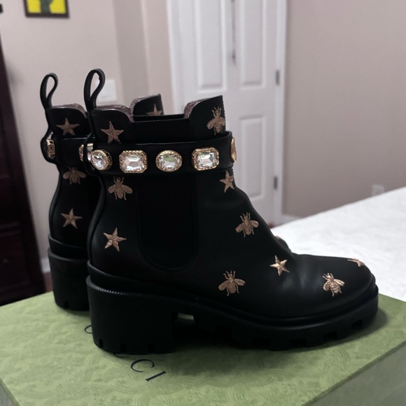 Gucci Bee and Star Embroidered Leather Boots (Size 38.5) - Picture 4 of 14